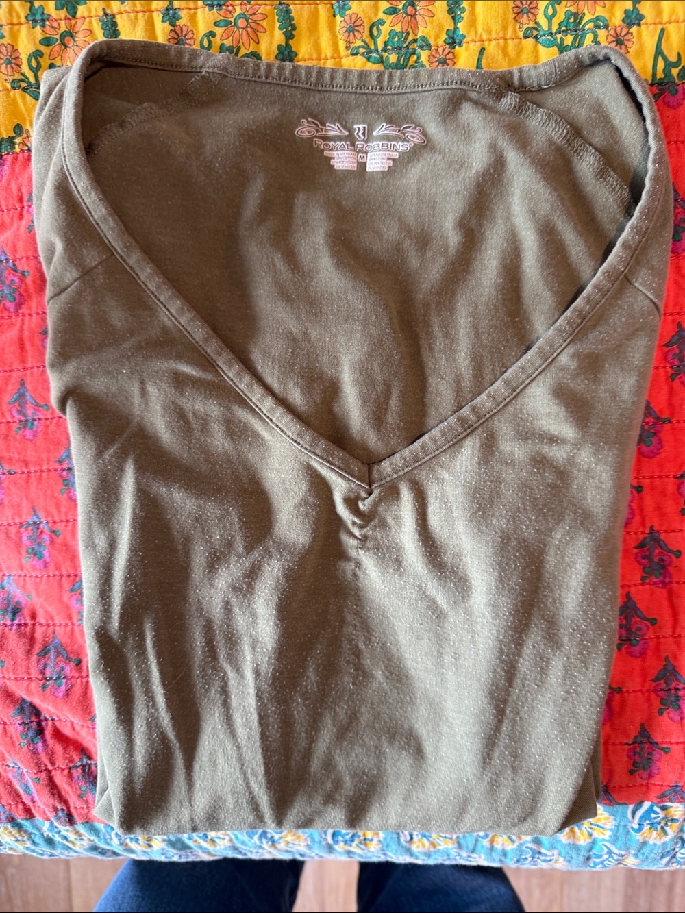 Royal Robbins Olive Green V-Neck Tee